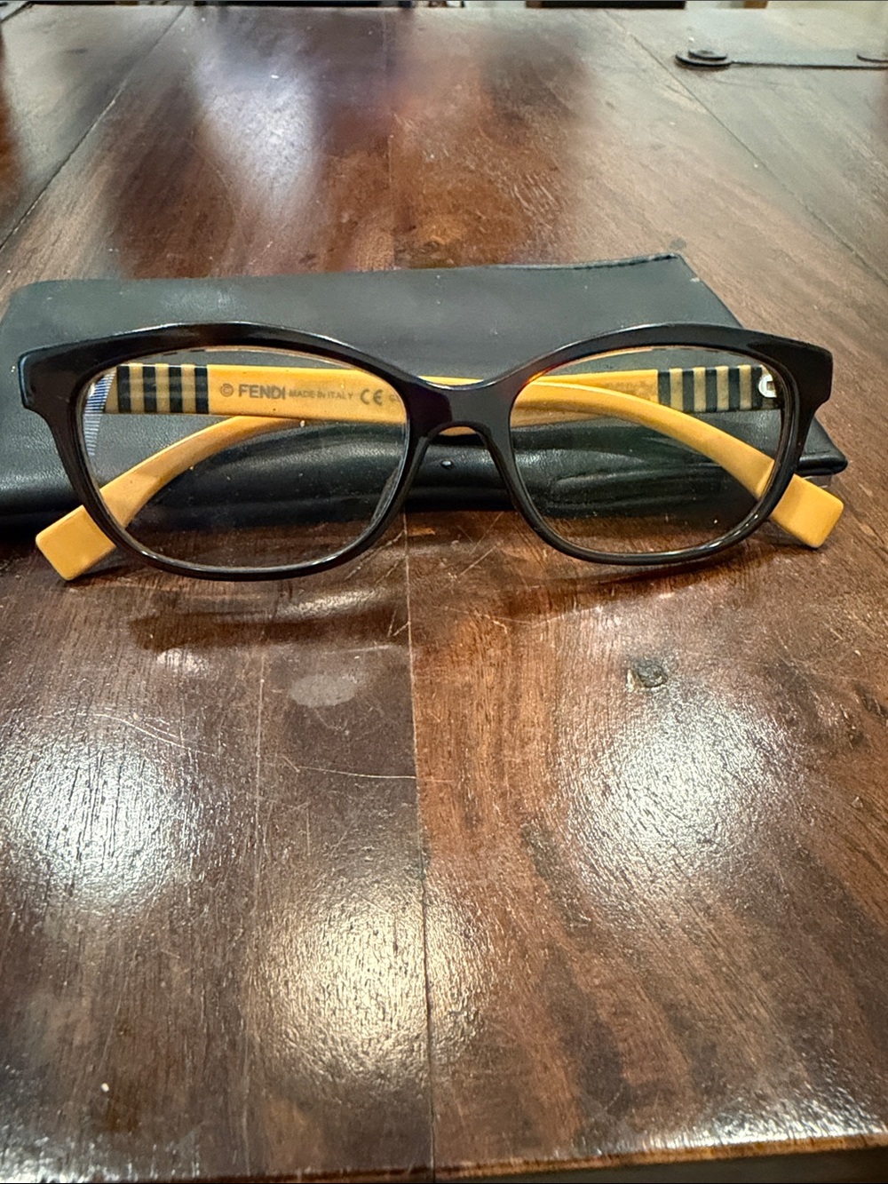 Fendi Black and Yellow Men’s Rectangular Eyeglass Frames